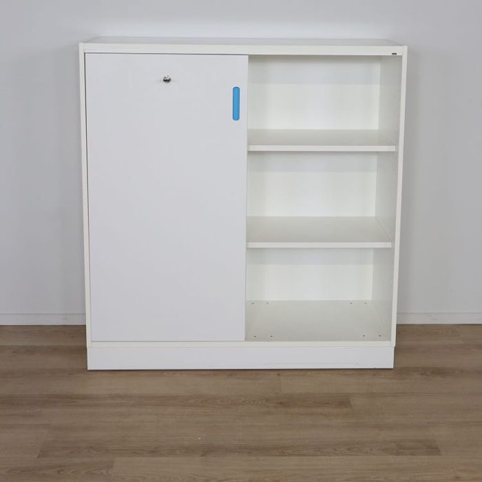 Opbevaring med skydedør Hvid/Blå