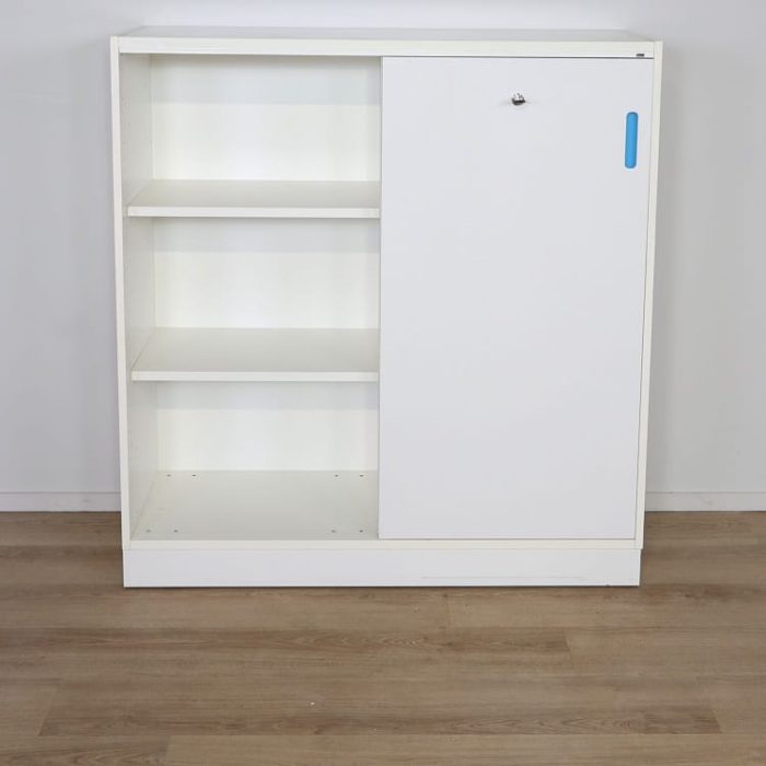 Opbevaring med skydedør Hvid/Blå